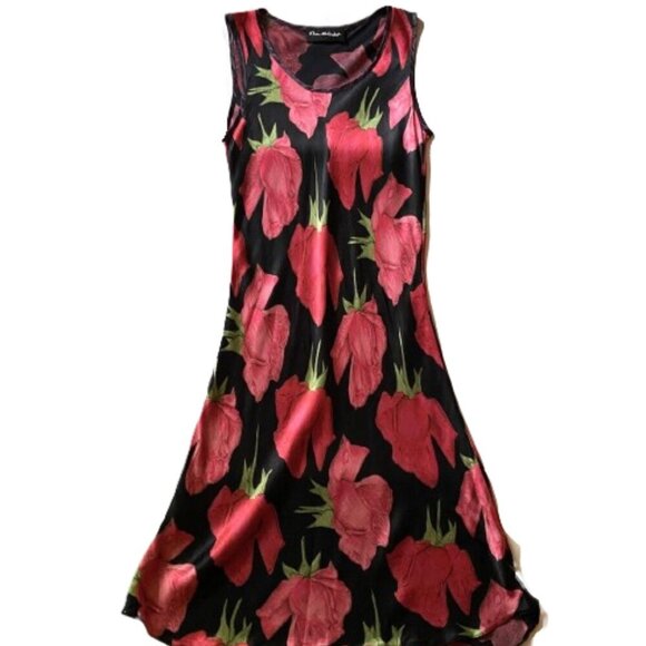 Vintage 90s Y2K Miss Selfridges slip dark florals fitted satin dress - Picture 13 of 16
